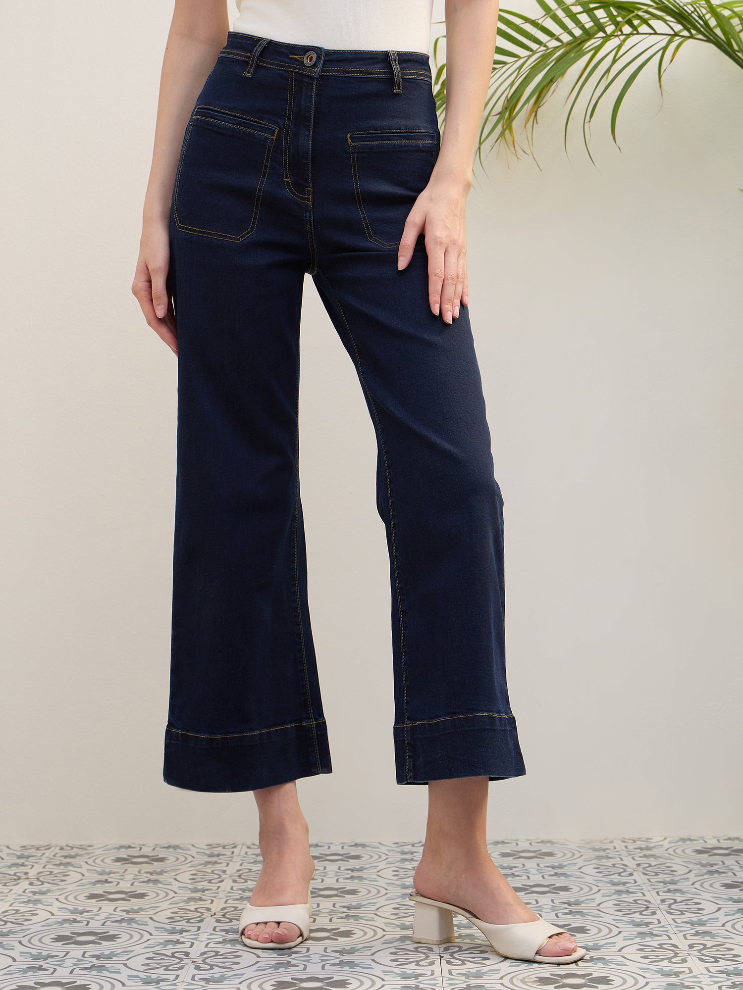 Iconic Women Blue Flared Solid Jeans