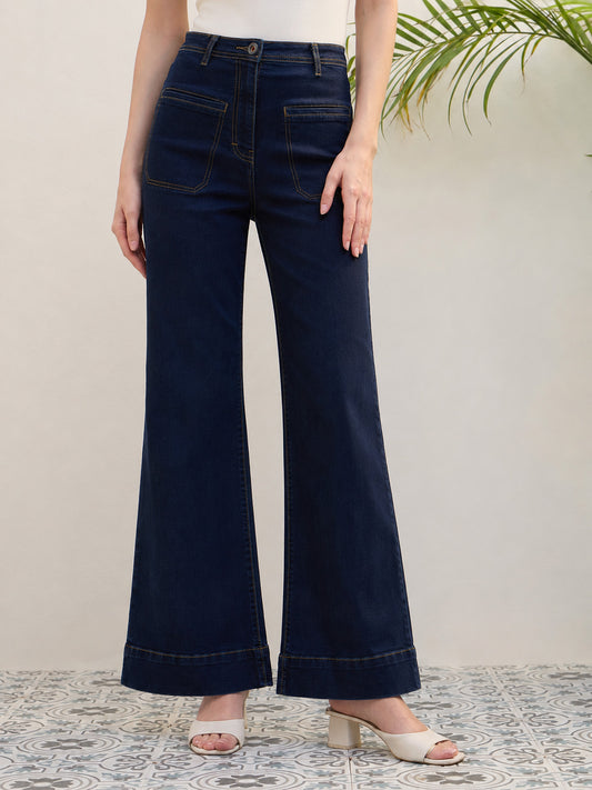 Iconic Women Blue Flared Solid Jeans