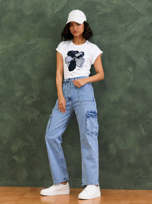 Iconic Women Blue Straight Fit Solid Jeans