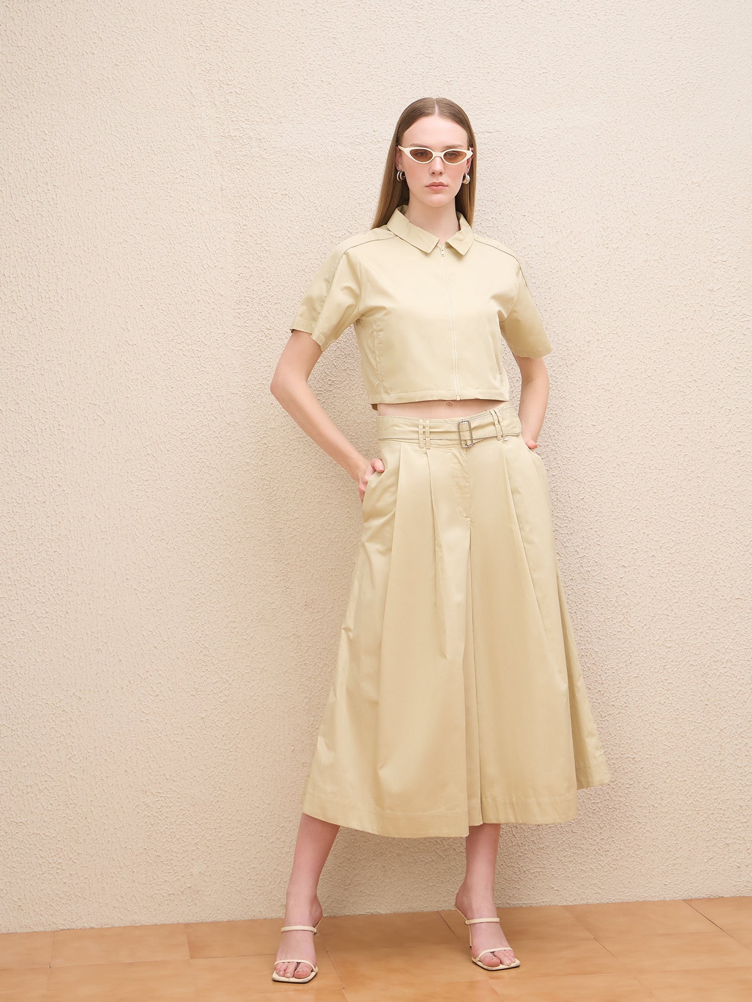 Iconic Women Cream Solid Collar Shirt