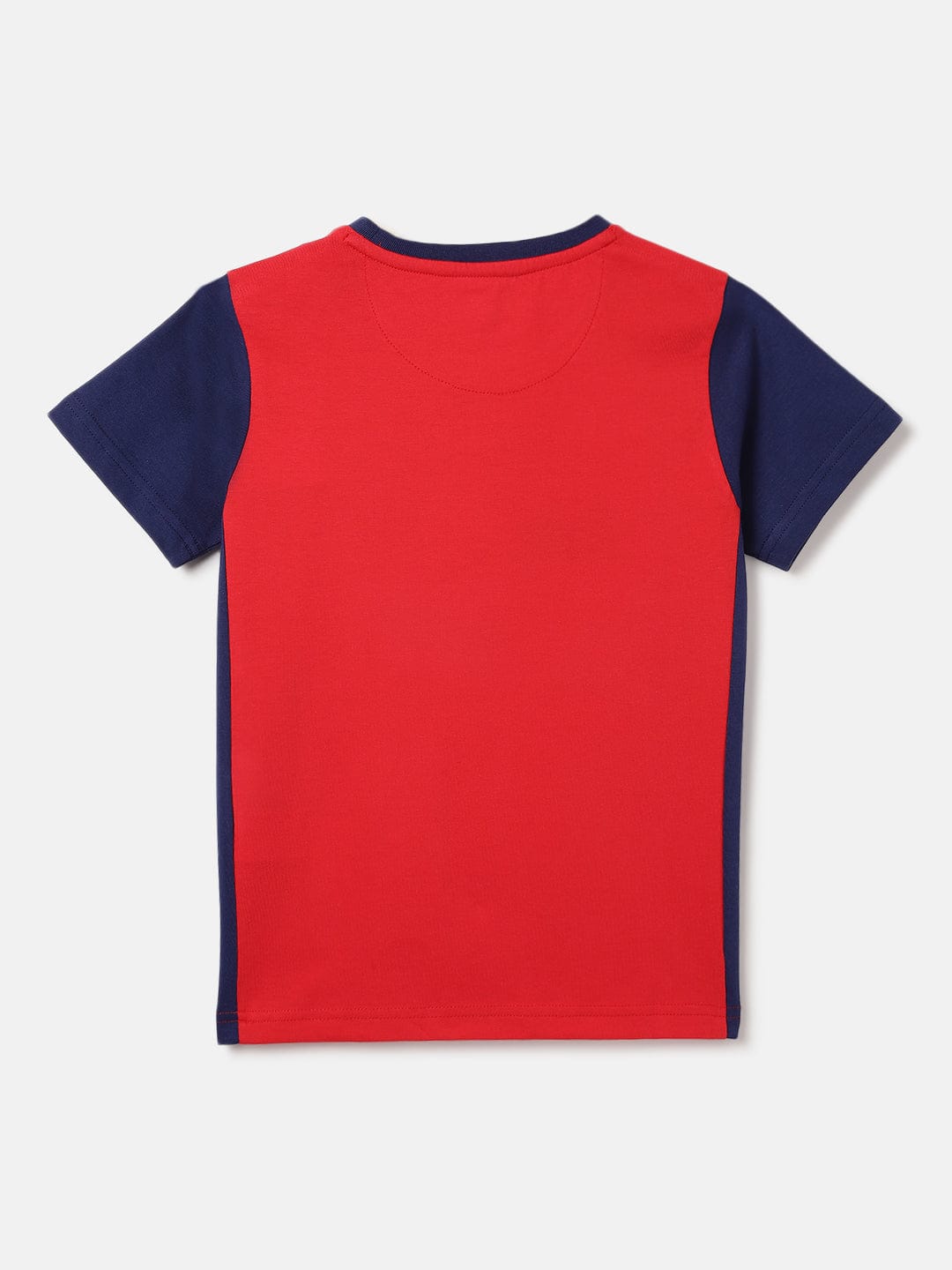 Blue Giraffe Kids Red Color Block Crew Neck Tshirt