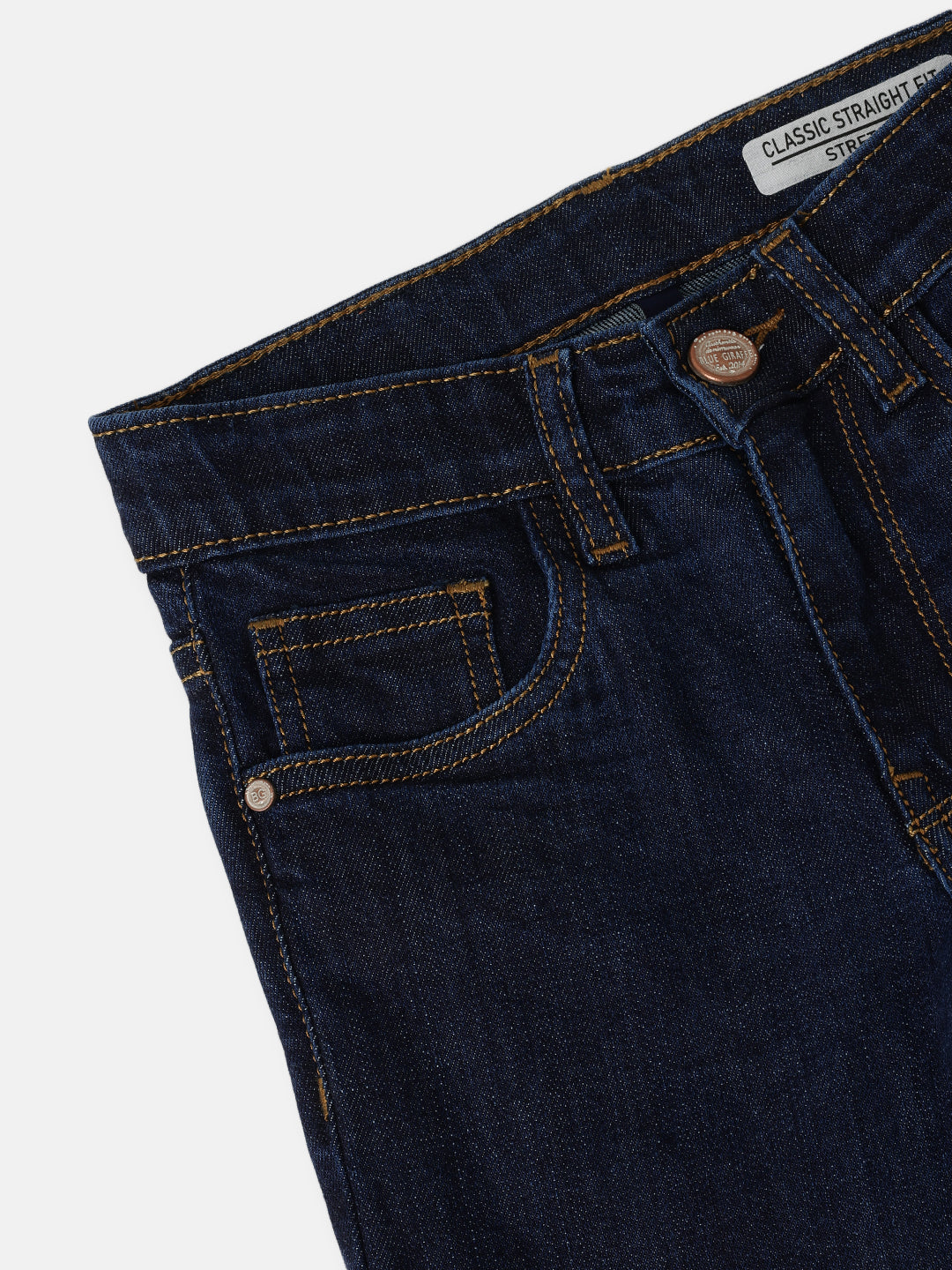 Blue Giraffe Kids Blue Straight Fit Solid Jeans