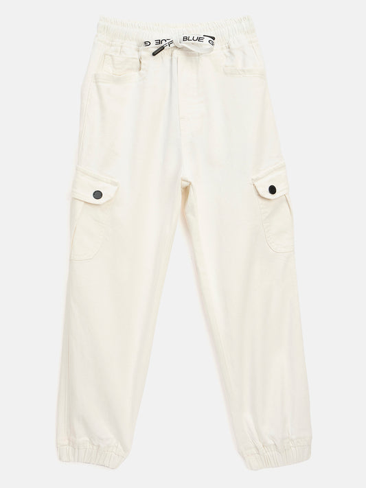 Blue Giraffe Boys White Jogger Fit Solid Jeans