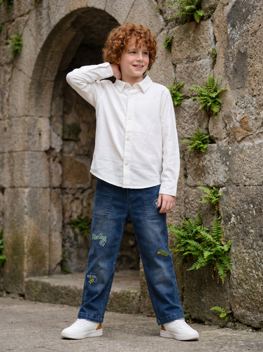 Blue Giraffe Boys Blue Relaxed Fit Solid Jeans