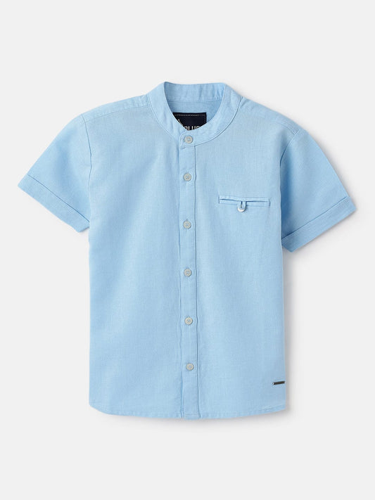 Blue Giraffe Kids Blue Regular Fit Solid Shirt