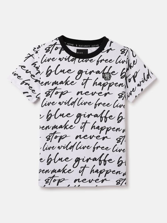 Blue Giraffe Kids Black Printed Crew Neck Tshirt