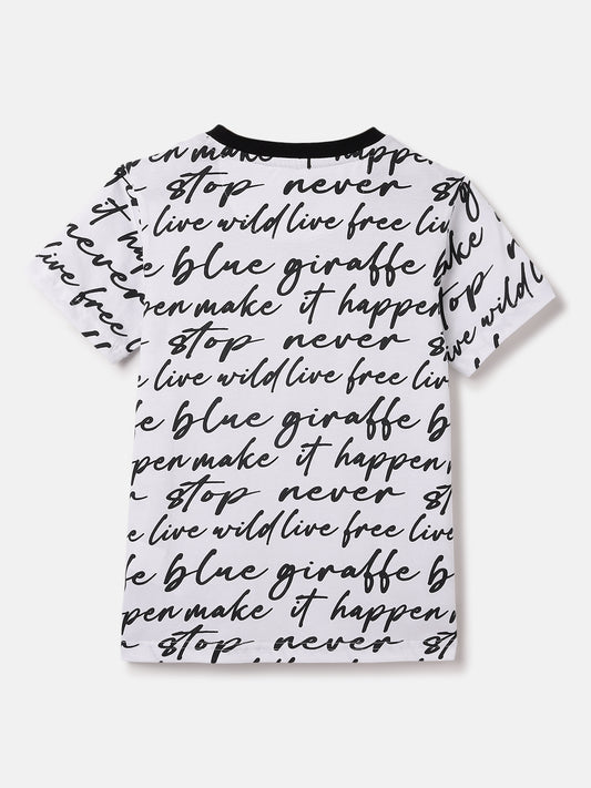 Blue Giraffe Kids Black Printed Crew Neck Tshirt