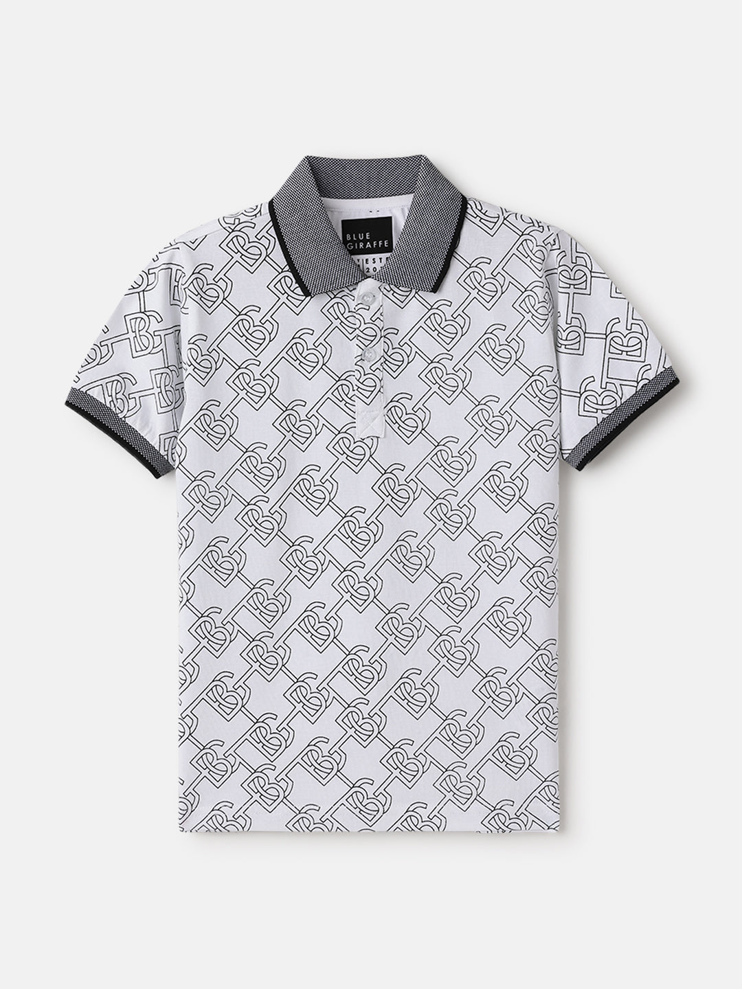 Blue Giraffe Kids Black Regular Fit Printed Polo Tshirt