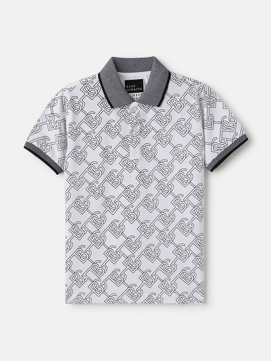 Blue Giraffe Kids Black Regular Fit Printed Polo Tshirt