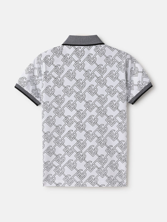 Blue Giraffe Kids Black Regular Fit Printed Polo Tshirt