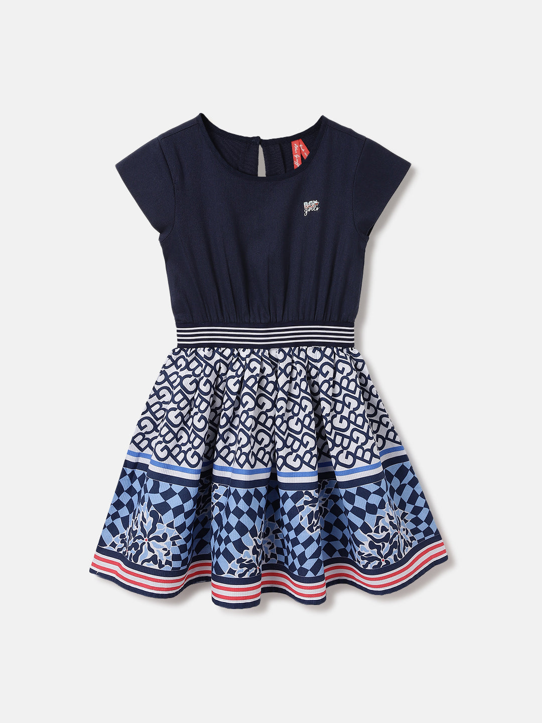 Blue Giraffe Kids Multi Printed Round Neck Dress