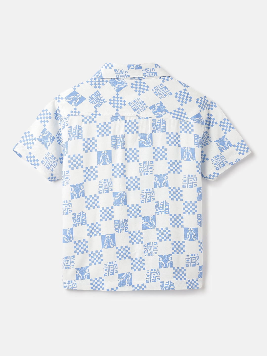 Blue Giraffe Kids White Printed Resort Collar Shirt