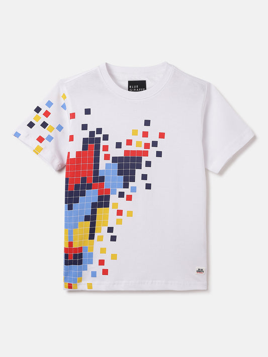 Blue Giraffe Kids White Printed Crew Neck Tshirt