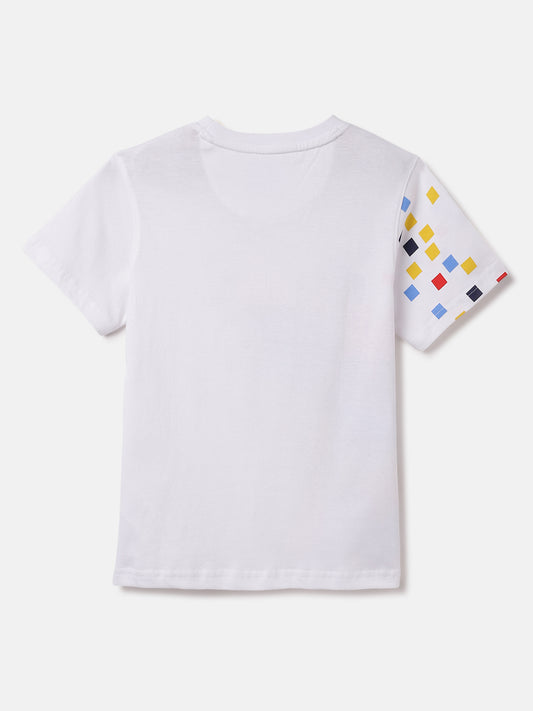 Blue Giraffe Kids White Printed Crew Neck Tshirt