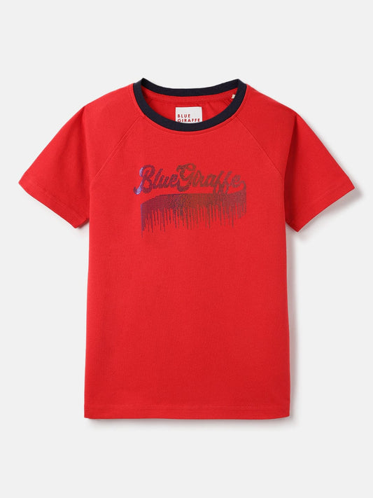 Blue Giraffe Kids Red Solid Crew Neck Tshirt