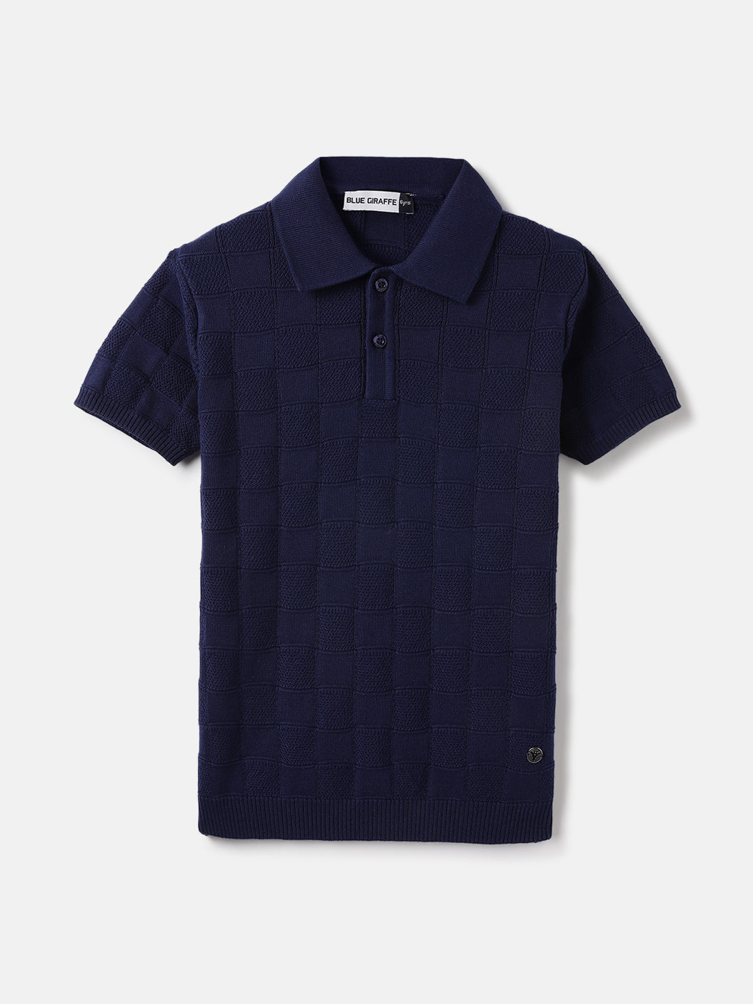 Blue Giraffe Kids Blue Textured Polo Tshirt