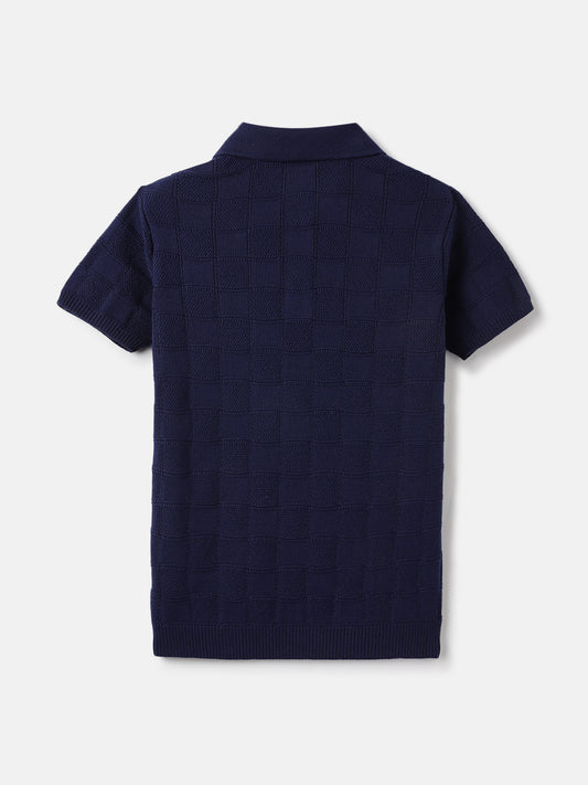Blue Giraffe Kids Blue Textured Polo Tshirt