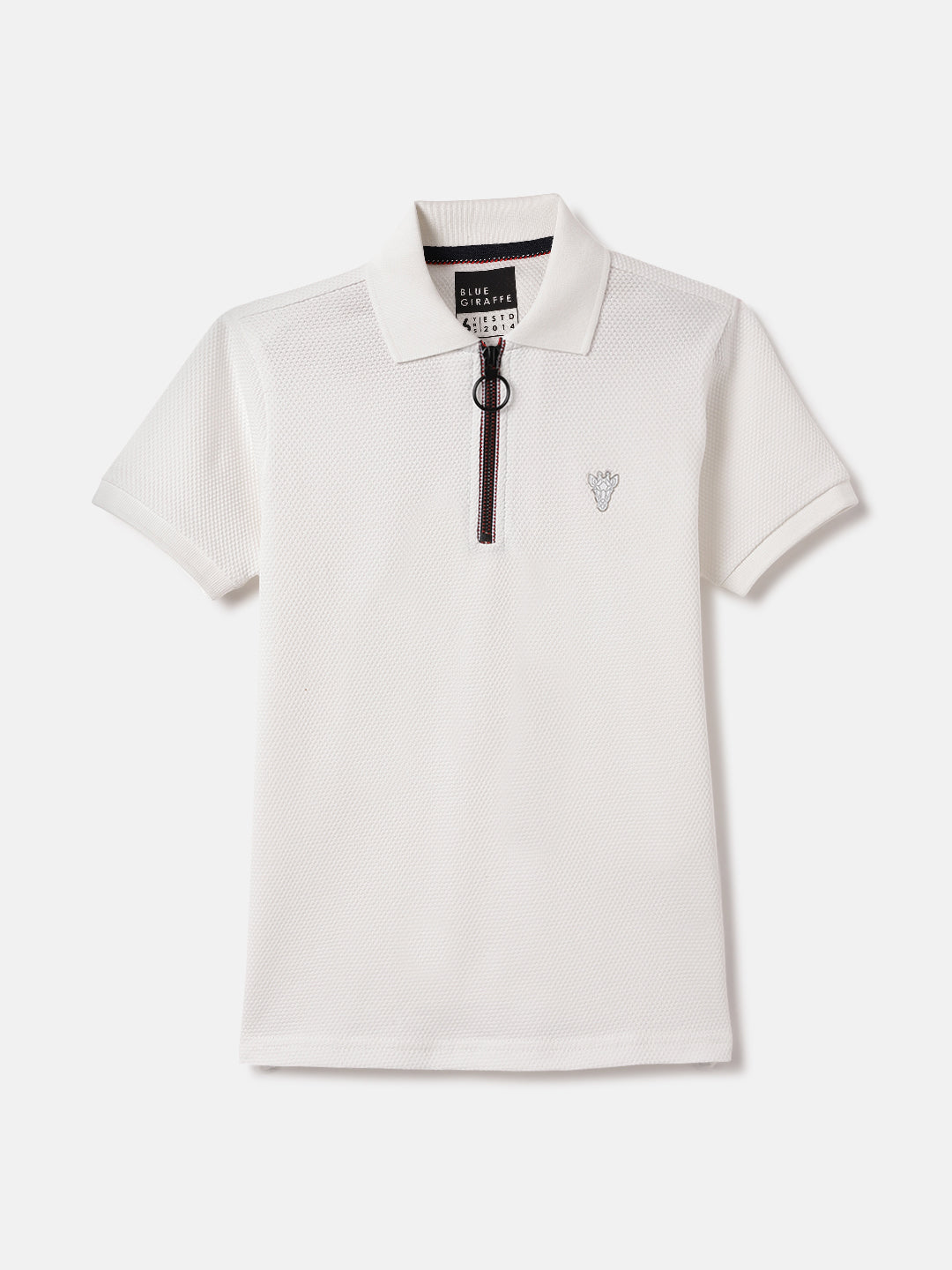 Blue Giraffe Kids White Textured Polo Tshirt