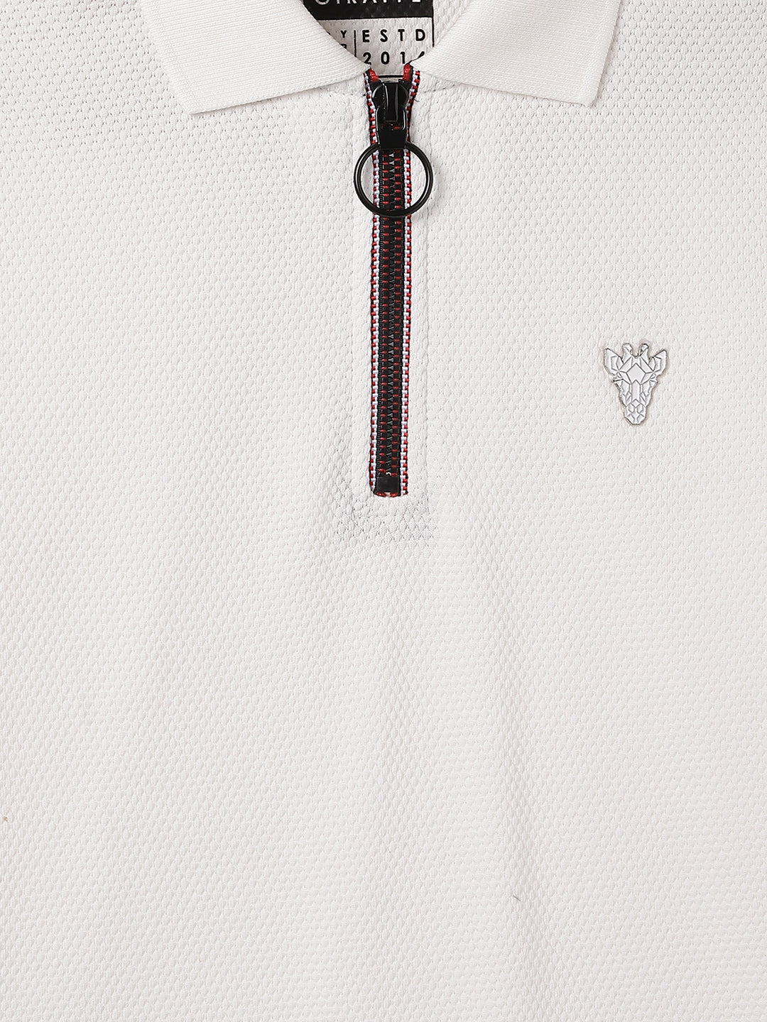 Blue Giraffe Kids White Textured Polo Tshirt