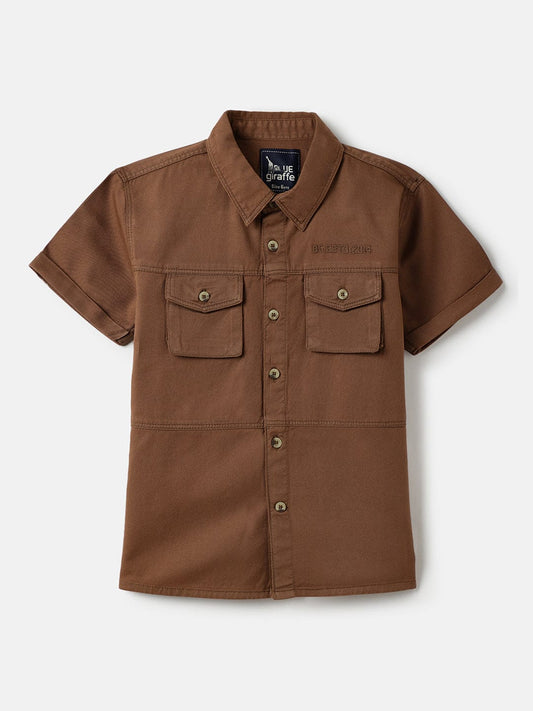 Blue Giraffe Boys Brown Washed Collar Shirt
