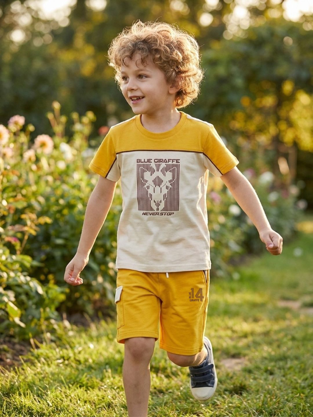Blue Giraffe Boys Yellow Regular Fit Solid Shorts