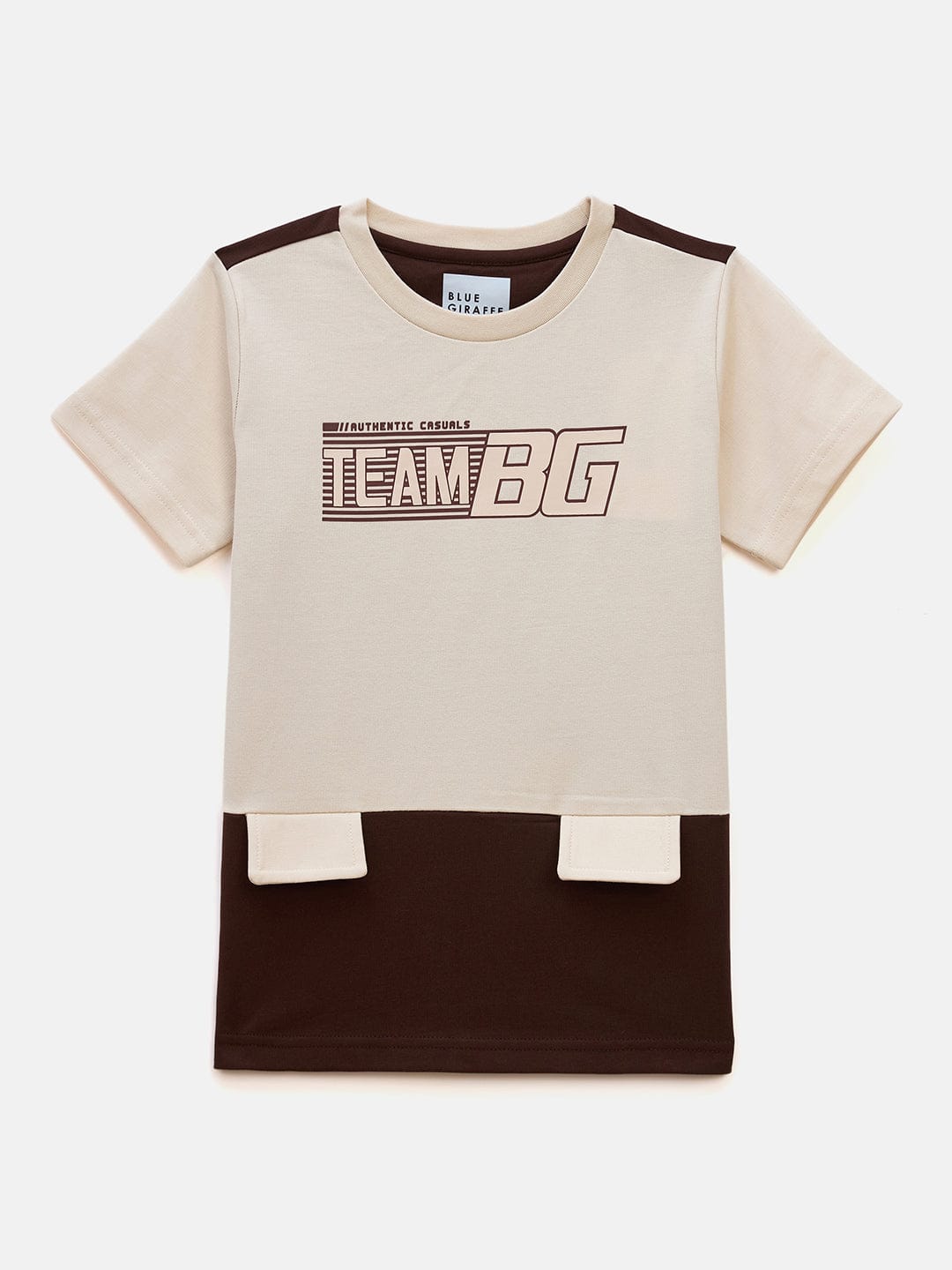 Blue Giraffe Boys Brown Solid Crew Neck TShirt