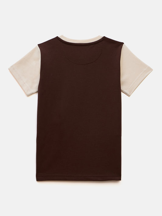Blue Giraffe Boys Brown Solid Crew Neck TShirt