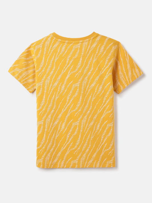 Blue Giraffe Kids Yellow Printed Crew Neck Tshirt