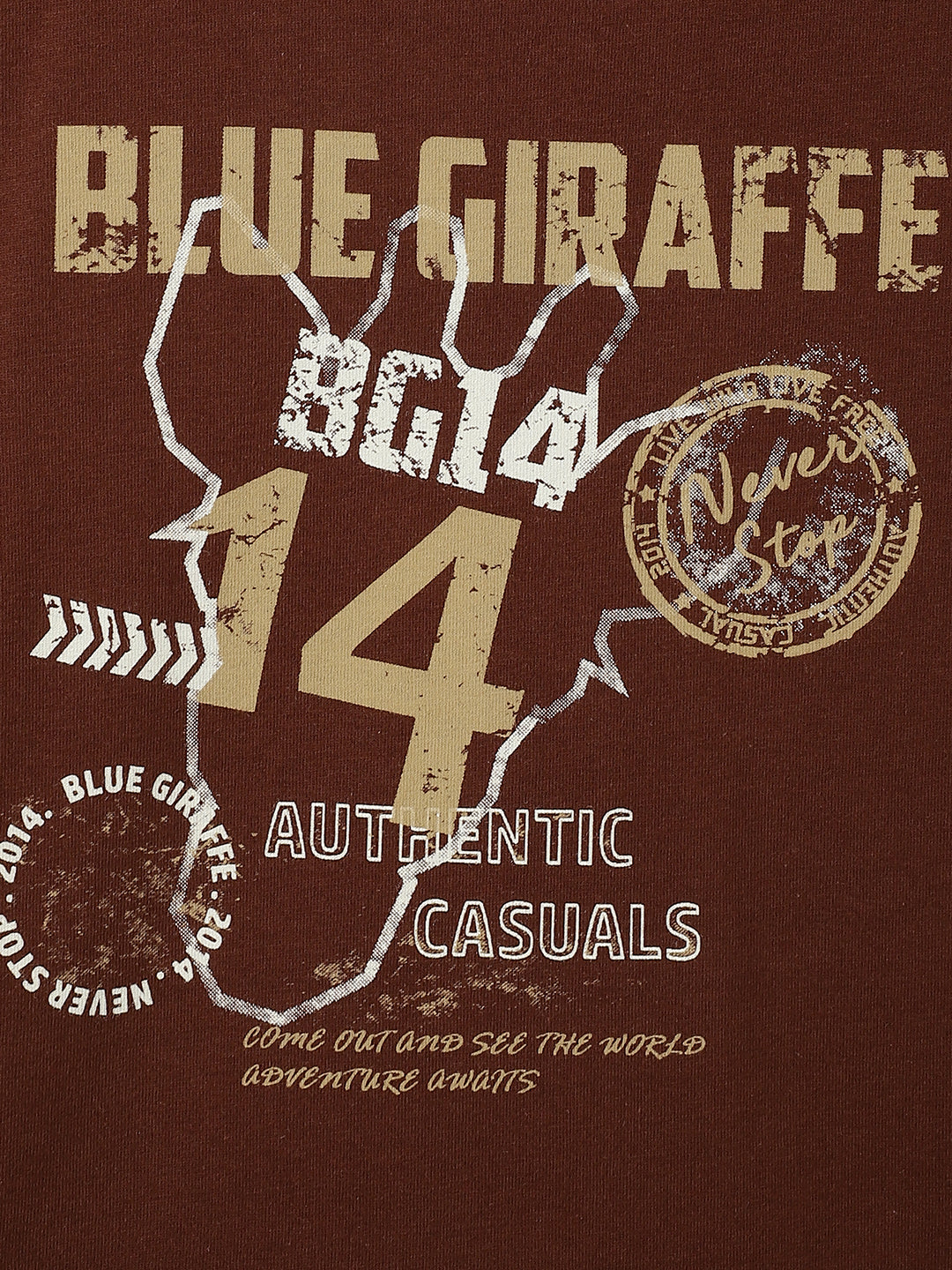 Blue Giraffe Boys Brown Solid Crew Neck Tshirt