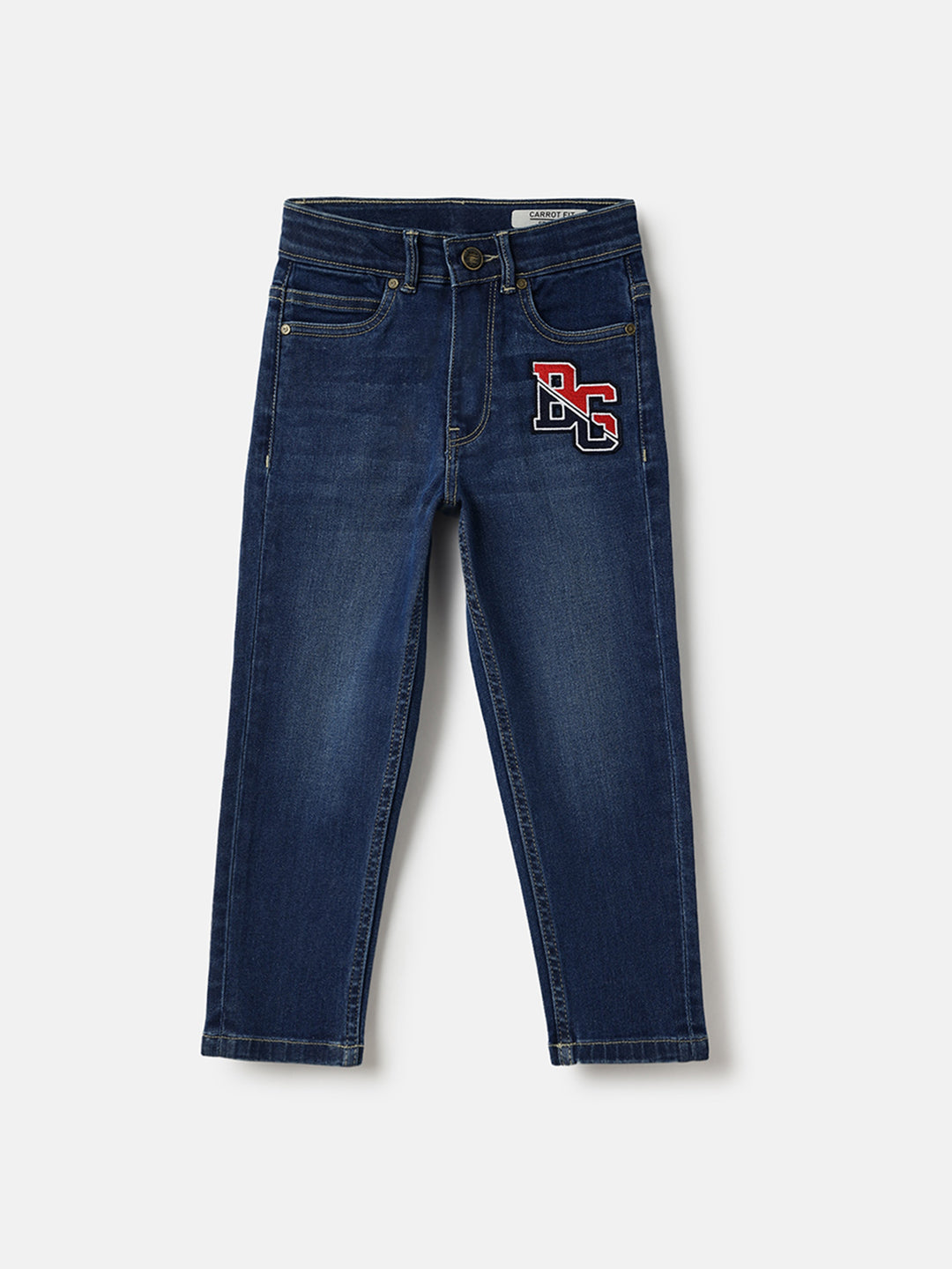 Blue Giraffe Boys Blue Carrot Fit Solid Jeans