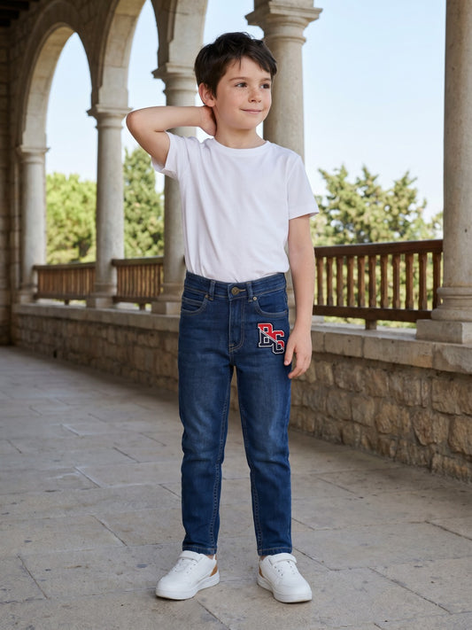 Blue Giraffe Boys Blue Carrot Fit Solid Jeans