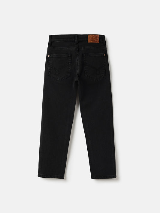 Blue Giraffe Boys Black Straight Fit Solid Jeans