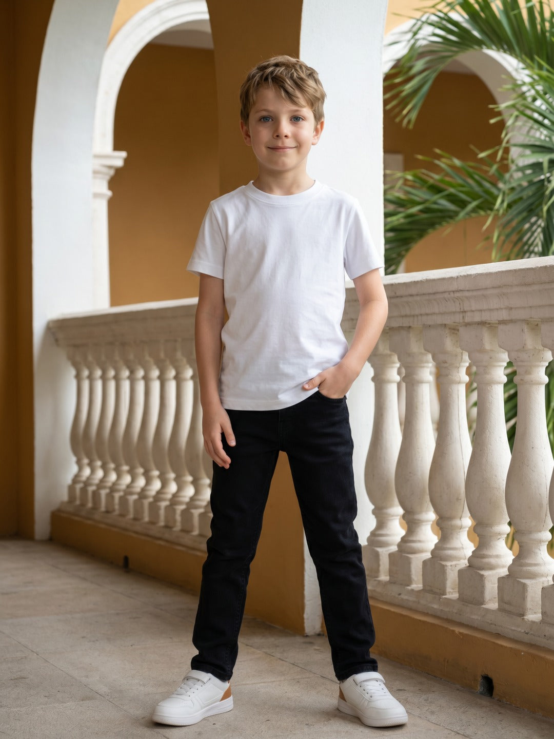 Blue Giraffe Boys Black Straight Fit Solid Jeans