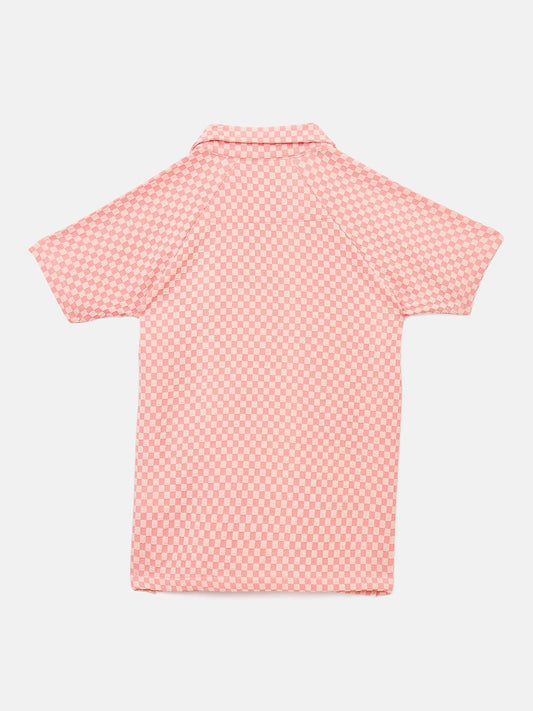 Blue Giraffe Boys Pink Jacquard Checks Resort Collar Shirt