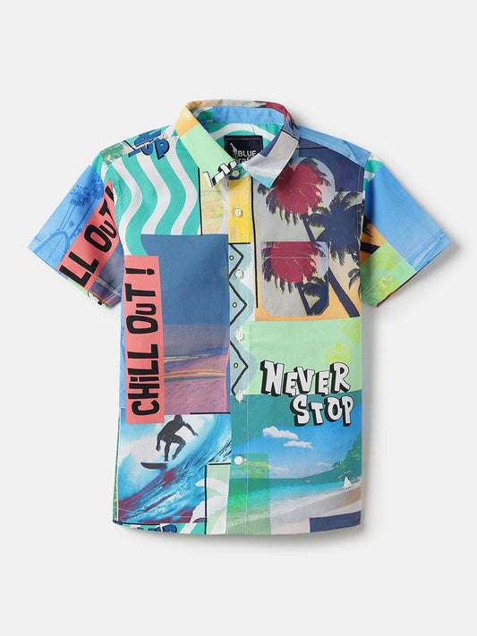 Blue Giraffe Boys Multi Printed Collar Shirt