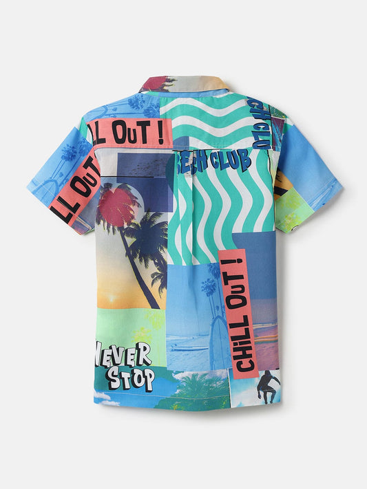 Blue Giraffe Boys Multi Printed Collar Shirt