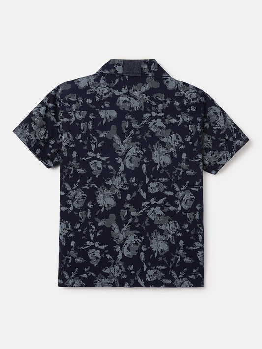 Blue Giraffe Kids Blue Printed Resort Collar Shirt