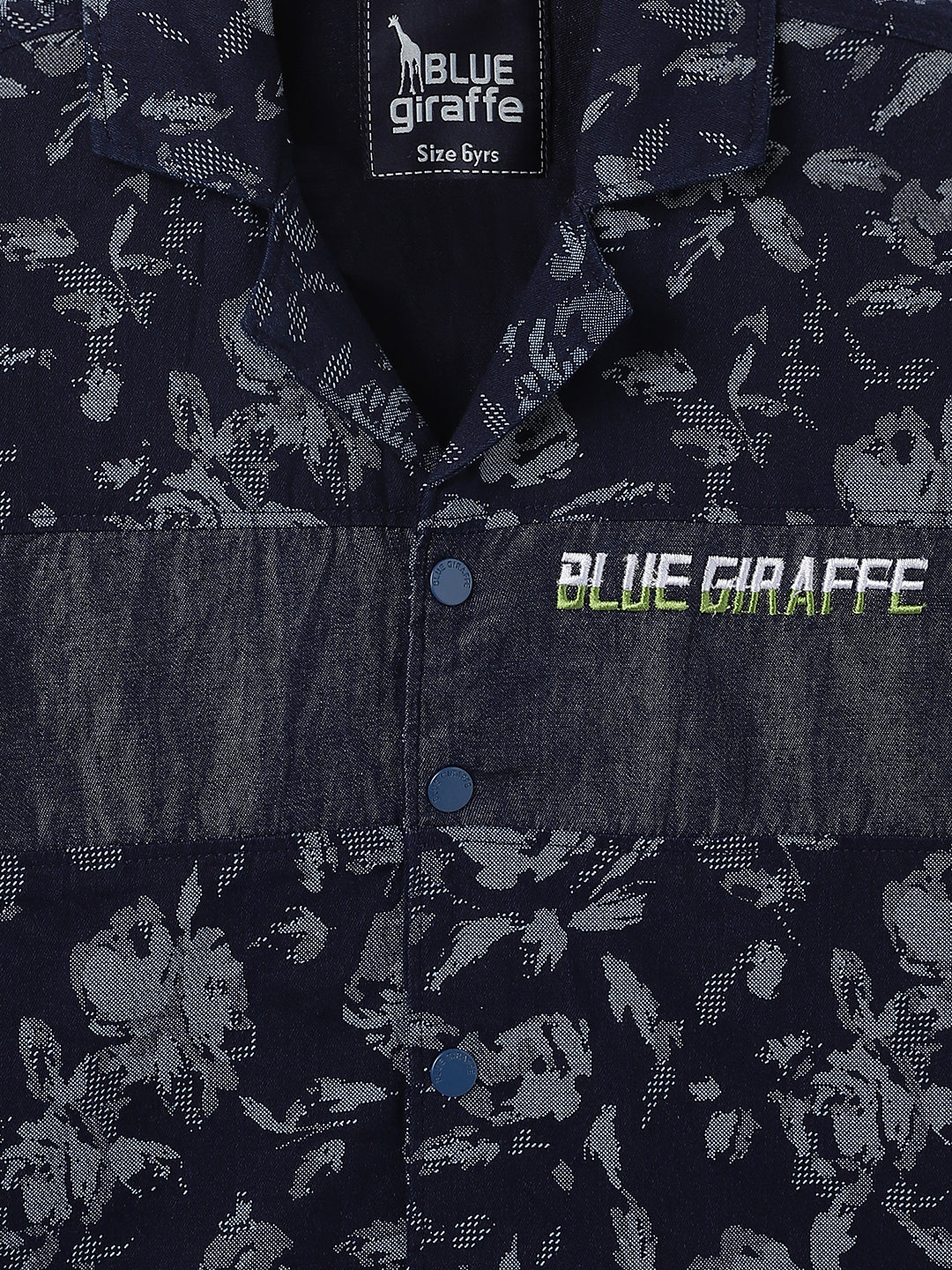 Blue Giraffe Kids Blue Printed Resort Collar Shirt