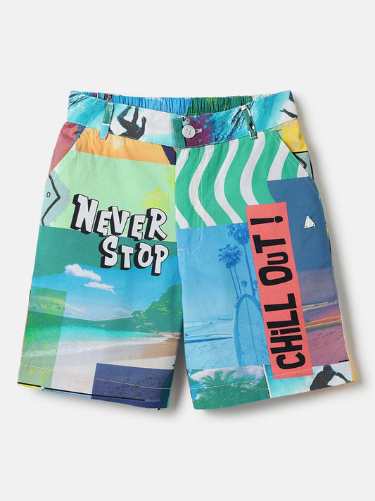 Blue Giraffe Boys Multi Regular Fit Printed Shorts