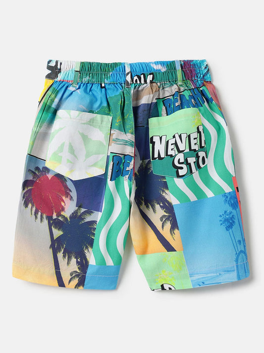 Blue Giraffe Boys Multi Regular Fit Printed Shorts