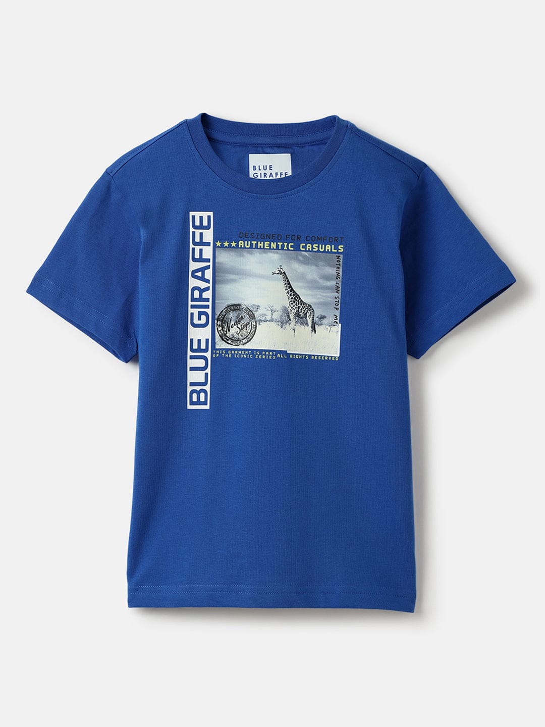 Blue Giraffe Boys Blue Solid Crew Neck TShirt