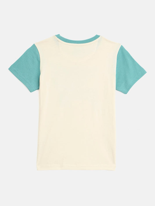 Blue Giraffe Boys Cream Solid Crew Neck Tshirt