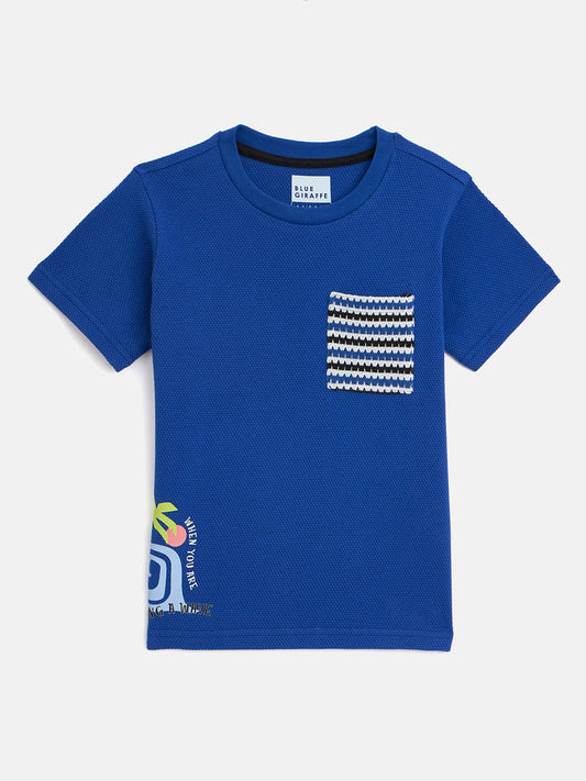 Blue Giraffe Boys Blue Solid Crew Neck Tshirt