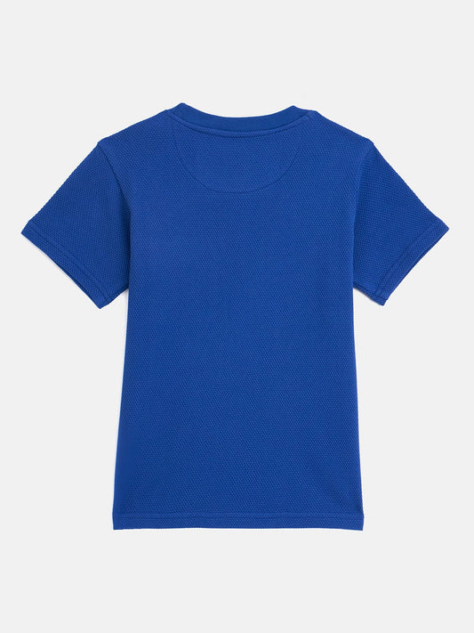 Blue Giraffe Boys Blue Solid Crew Neck Tshirt