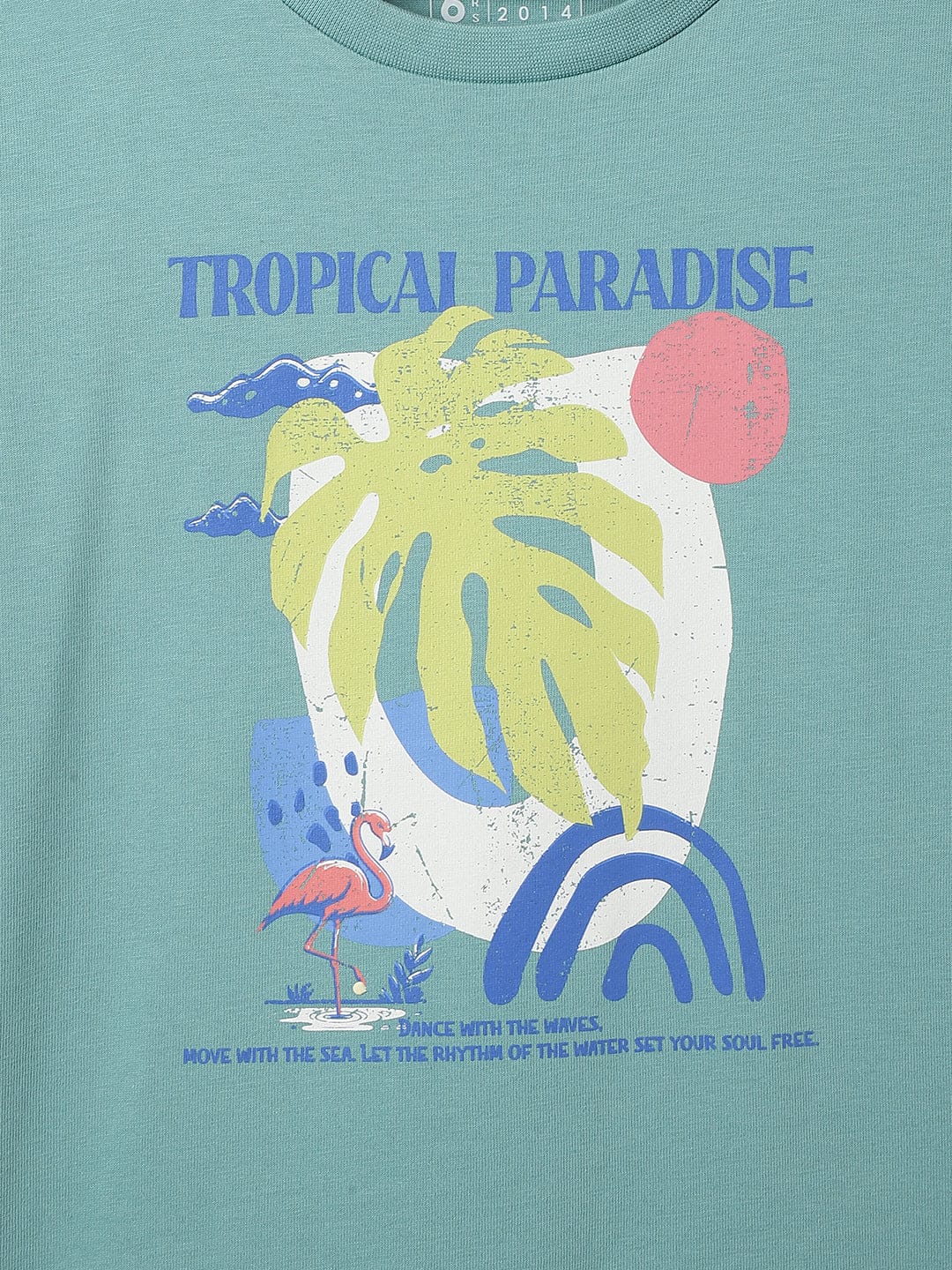 Blue Giraffe Boys Green Solid Crew Neck Tshirt