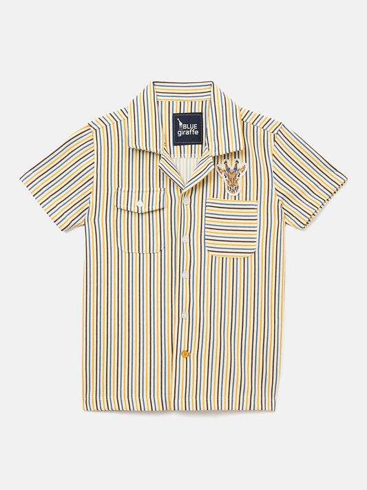 Blue Giraffe Boys Multi Striped Resort Collar Shirt