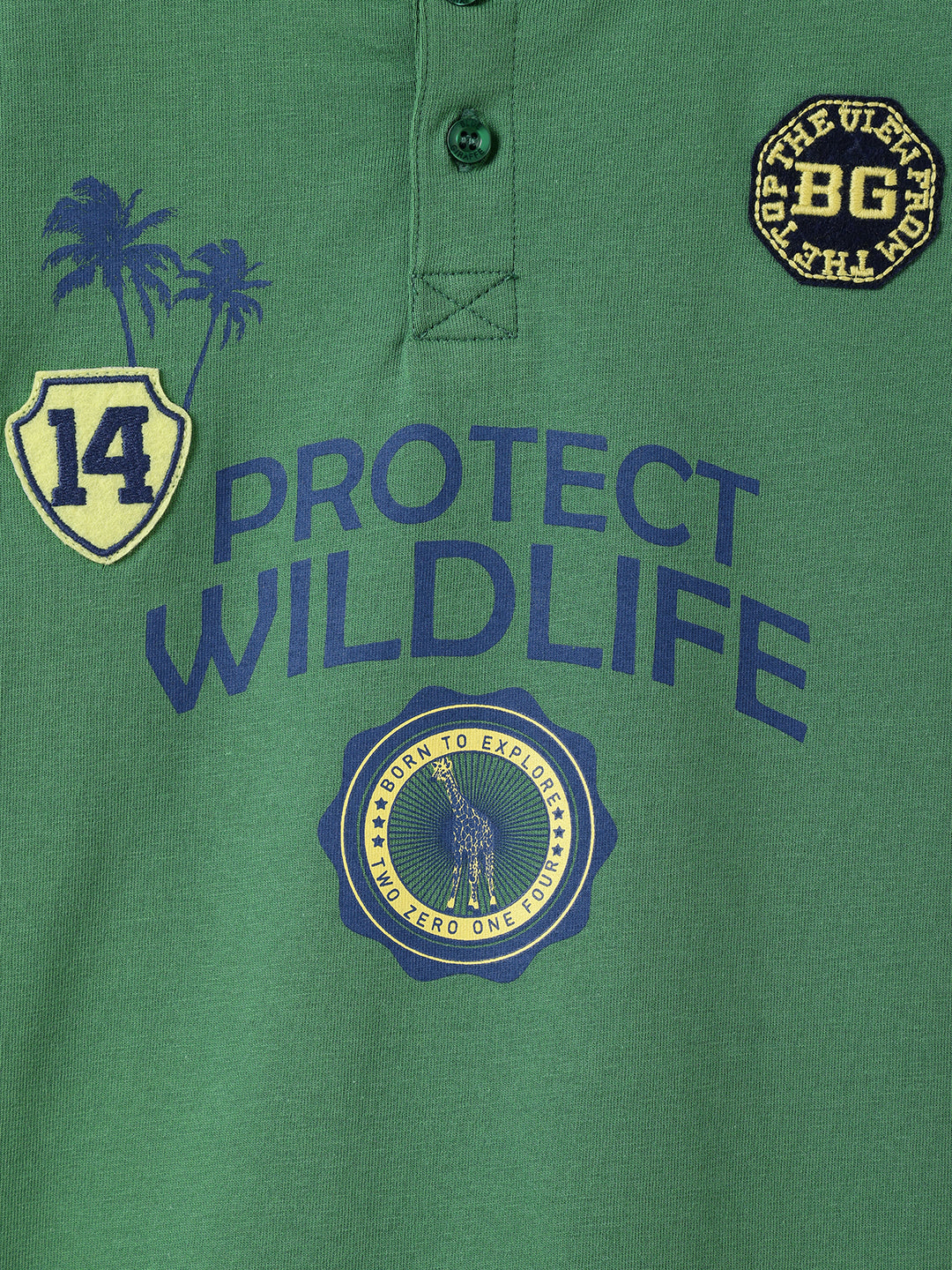 Blue Giraffe Boys Green Solid Henley Collar TShirt