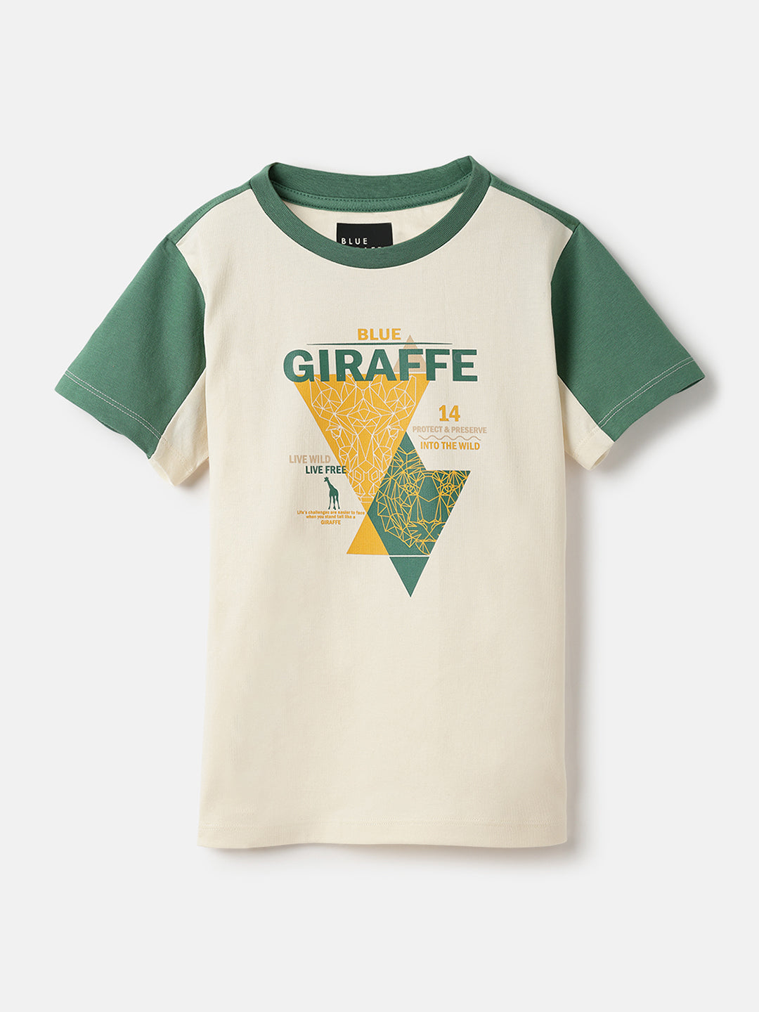 Blue Giraffe Boys Cream Solid Crew Neck TShirt
