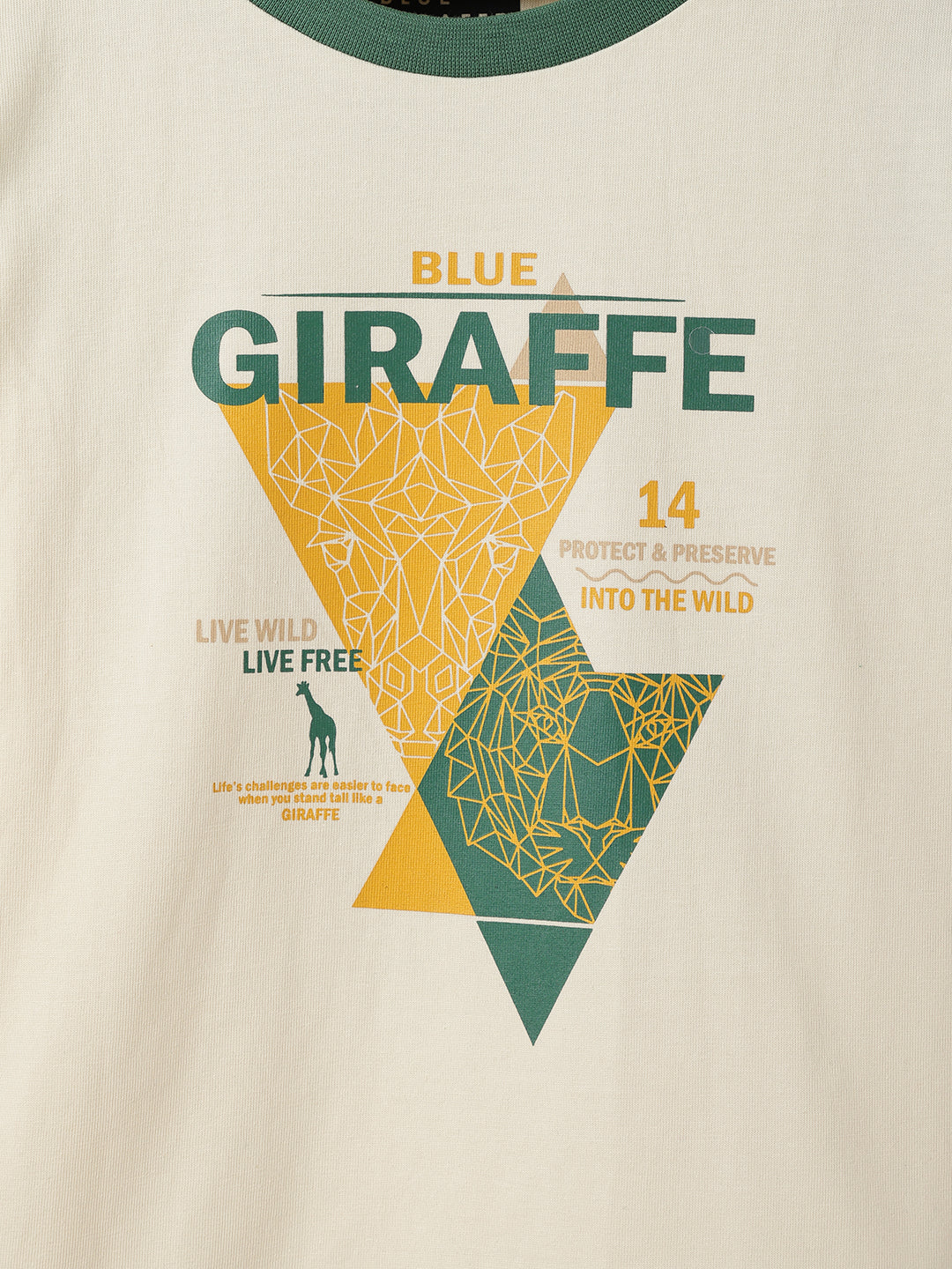 Blue Giraffe Boys Cream Solid Crew Neck TShirt