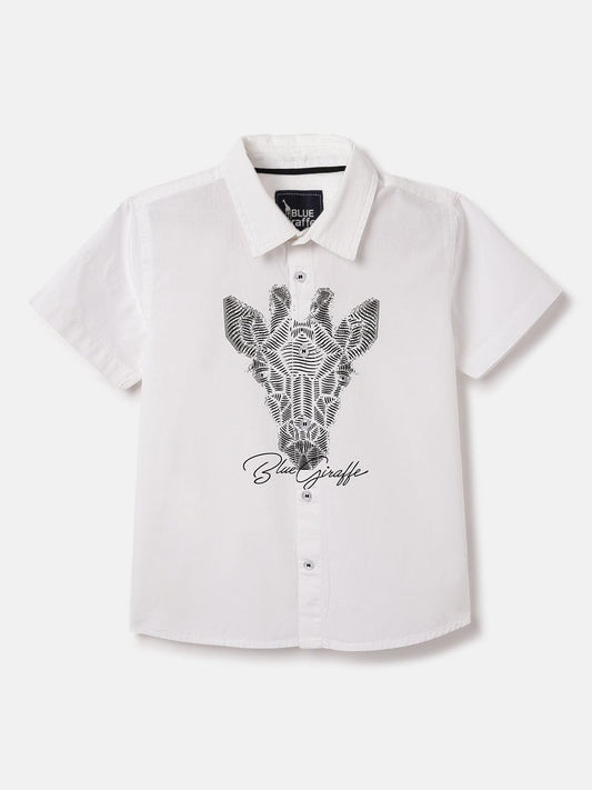Blue Giraffe Kids White Solid Shirt Collar Shirt